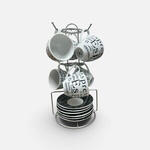 Gibson Home 13-Piece Espresso Cup and Saucer Set with Metal Storage Rack Black